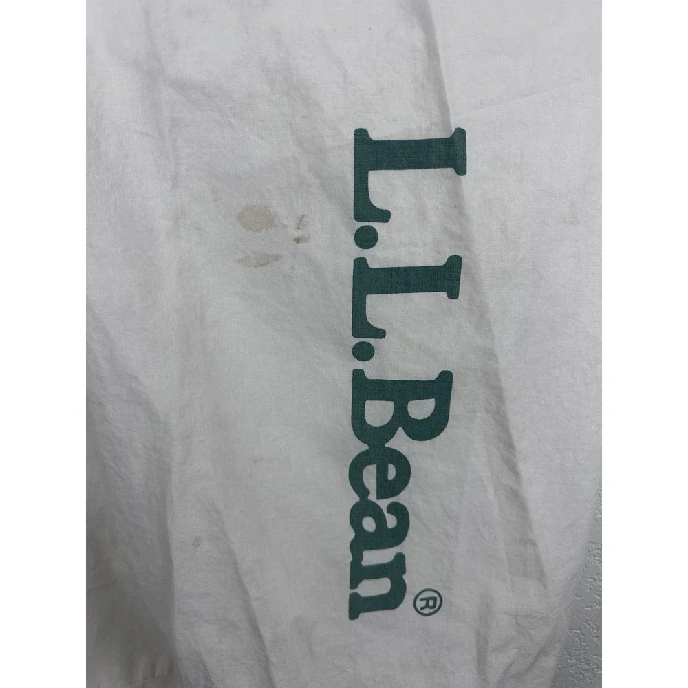 L.L.Bean Canvas Laundry Hamper Bag White Green Logo Drawstring